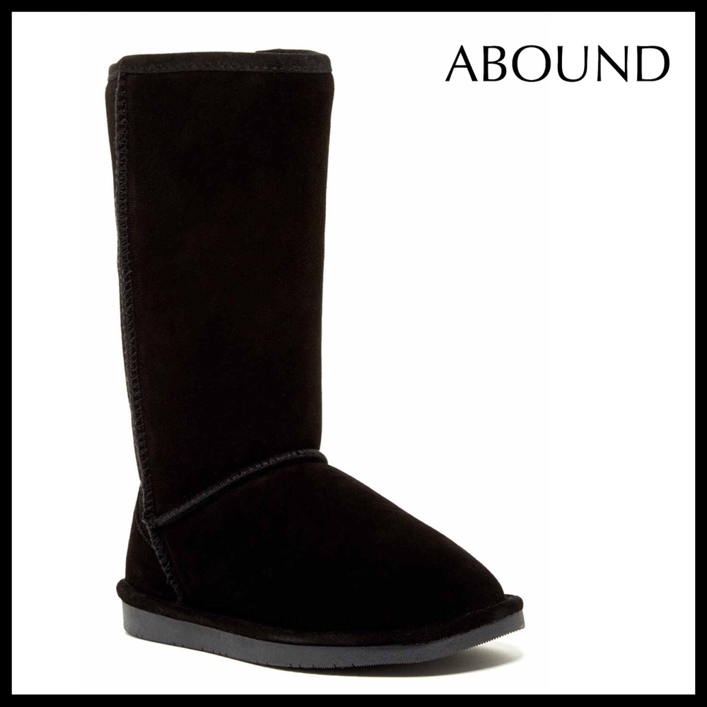 BLACK SUEDE SHEARLING LINED COZY WINTER BOOTS MID CALF COMFY BOOTIES - Picture 9 of 9